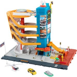 image:imageMatchbox Toy Vehicles amp Playset Transportation Center with 5 Levels Kidamp CarActivated Features Includes 164 Scale Taxi Boat amp Helicopter amp Food Vendor AccessoryTransport Center